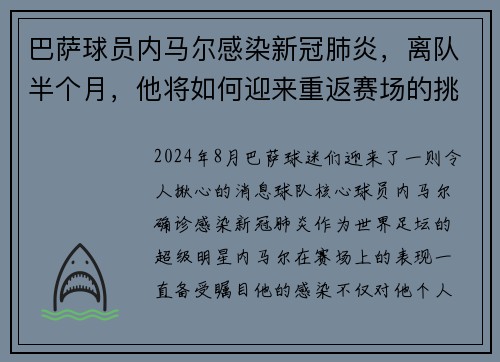 巴萨球员内马尔感染新冠肺炎，离队半个月，他将如何迎来重返赛场的挑战？